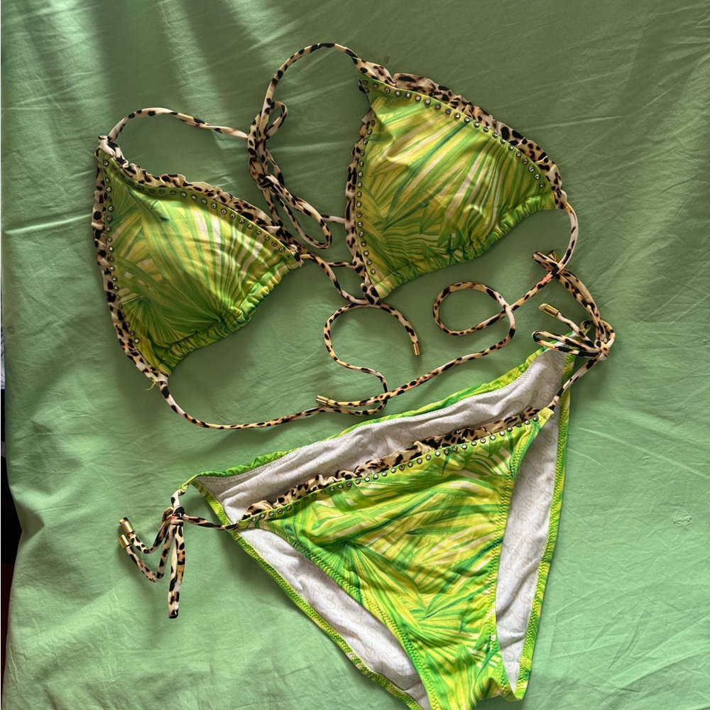 Vintage Victoria’s Secret rhinestone cheetah print palm leaf bikini size large